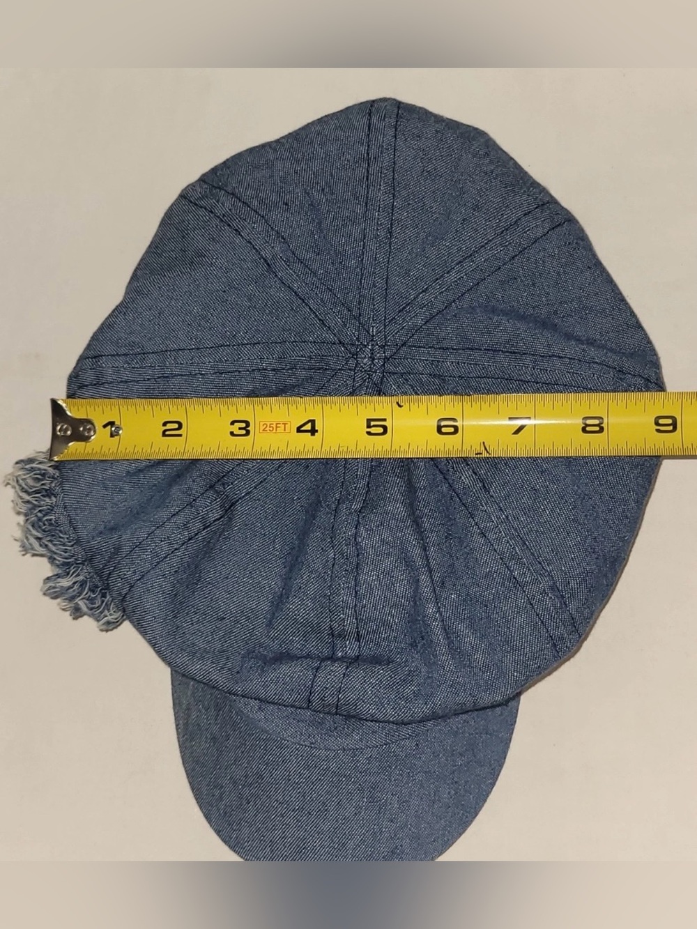 Women's Denim Newsboy Cap Distressed Flower Blue Cotton Elastic Back Hat Y2K - Picture 10 of 11